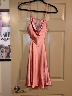 Satin Pink Cowl Neck Mini Dress